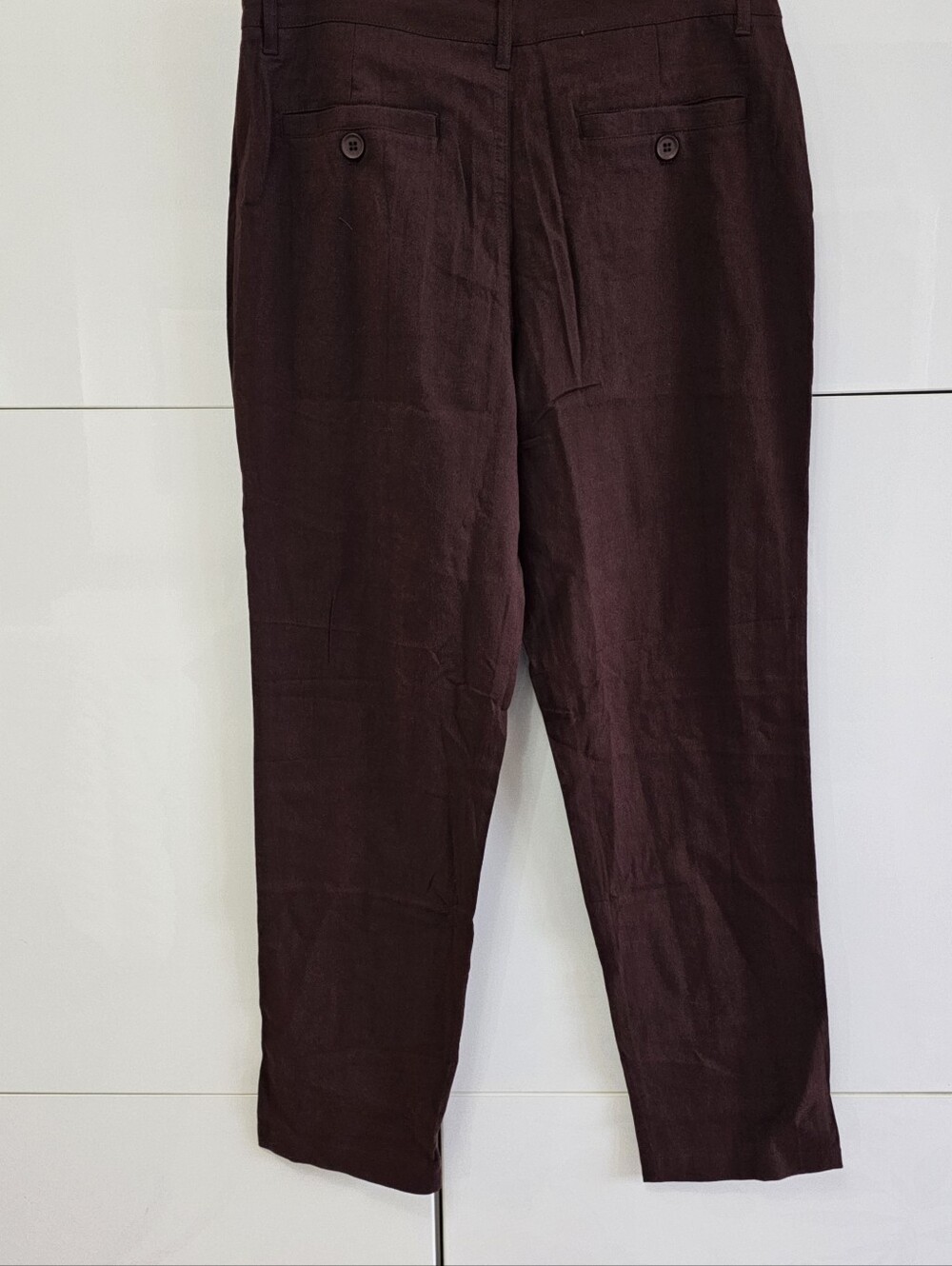 New Willit Burgundy Red Straight Fit Cotton Linen Blend Twill Chino Trousers - Picture 5 of 13
